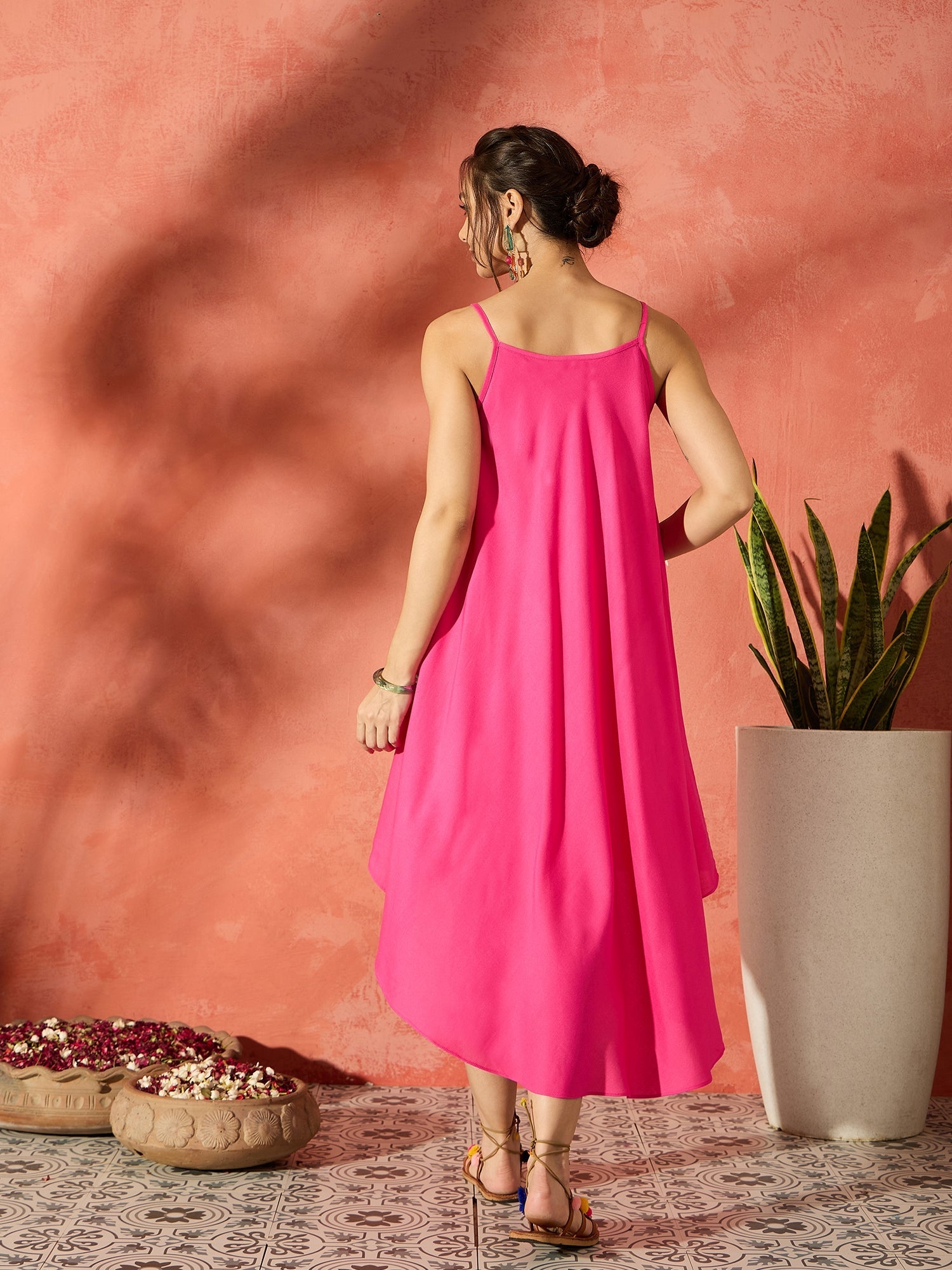 Women's Black Floral Fuchsia Asymmetrical Dress Trendia Women's Black Floral Fuchsia Asymmetrical Dress Trendia