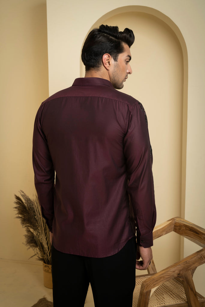 Men's Burgundy Color Daze Full Sleeves Shirt