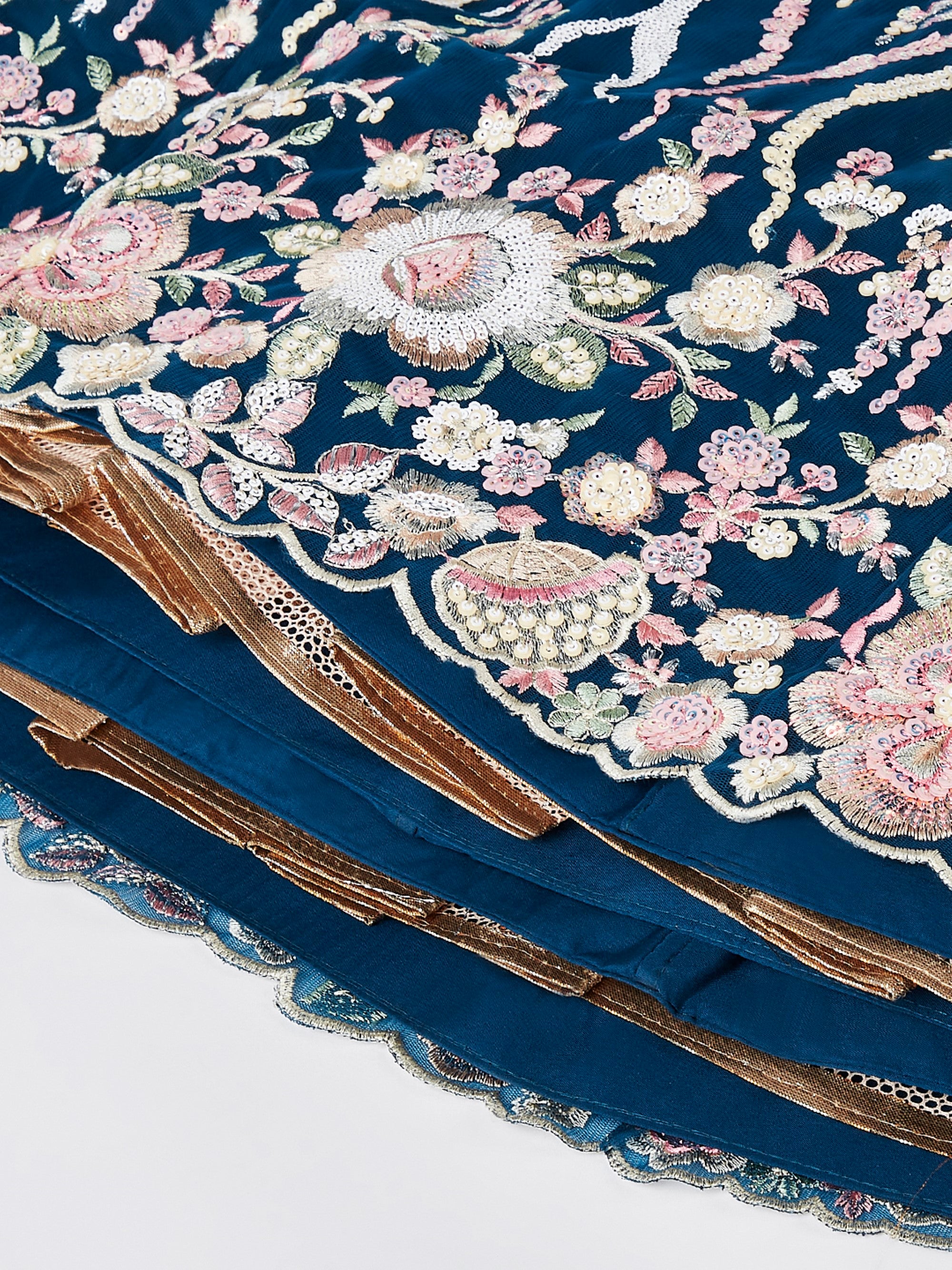 Women's Navy Blue Net Sequins And Thread Embroidery Lehenga Choli & Dupatta - Royal Dwells