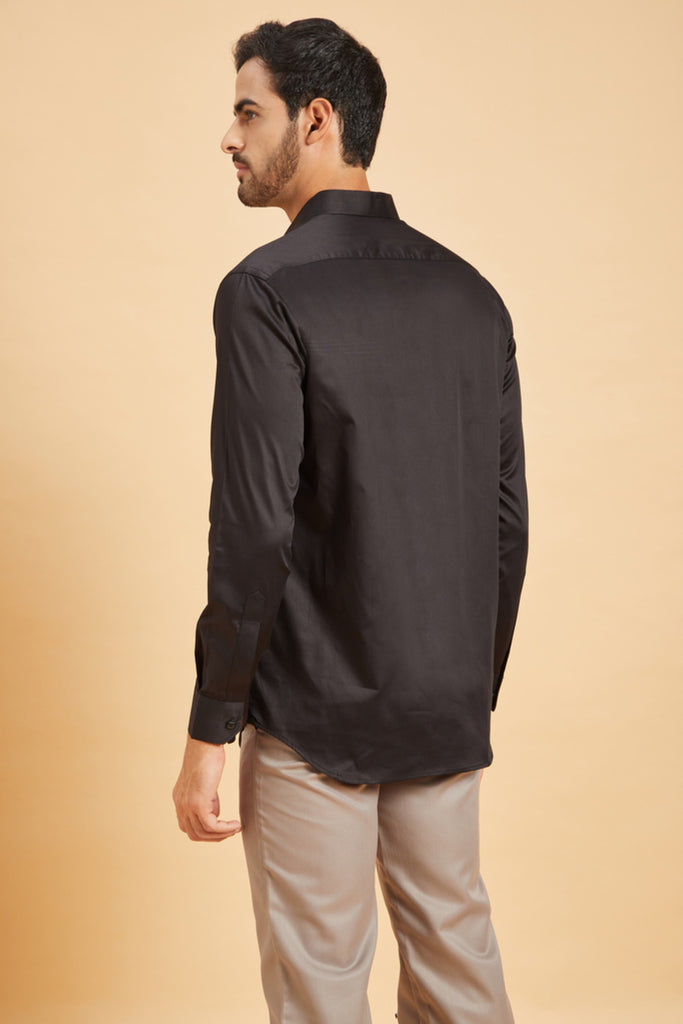 Men's Black Color Ragic Pintuck Shirt Full Sleeves Casual Shirt