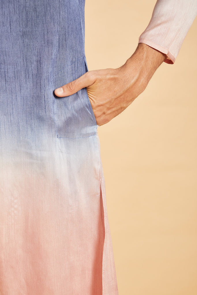 Men's Blue Color Waikawa Ombre Kurta Without Slit Silk