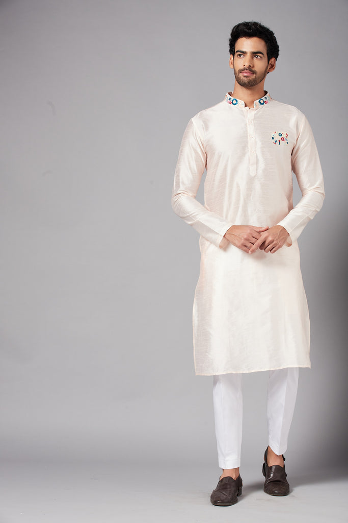 Men's Cream Color Gajanan Basik Kurta Cotton