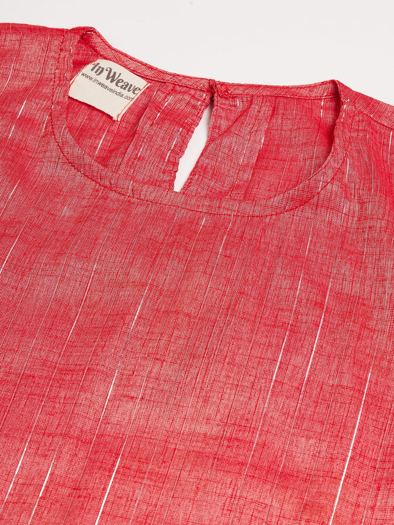 Women's Red Lurex Short Pallazo Kurta Set
