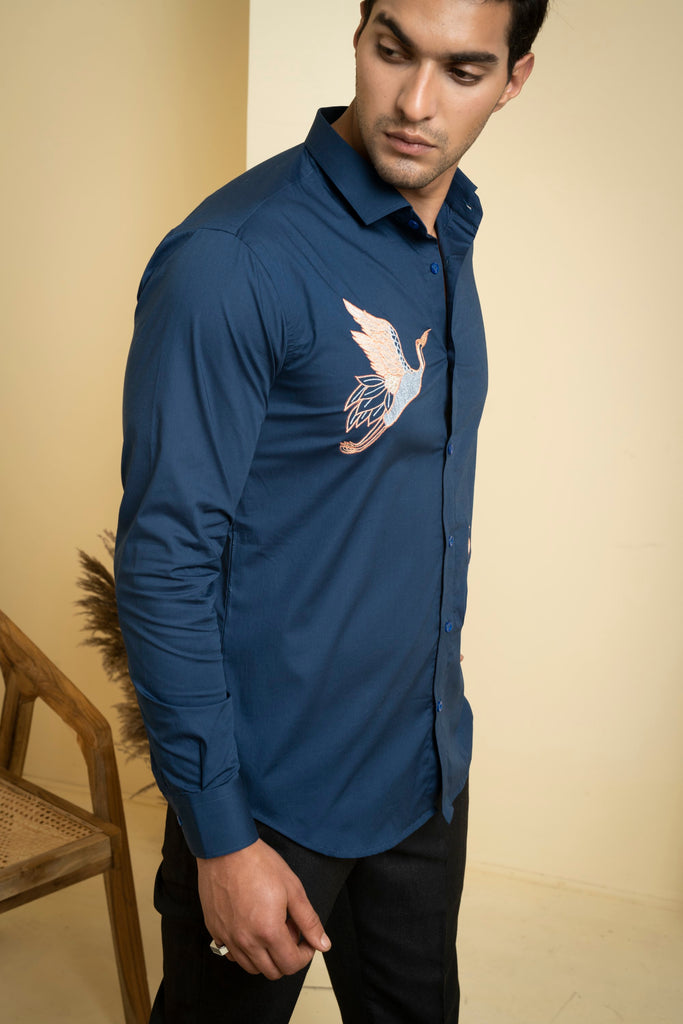 Men's Blue Color Cran Full Sleeves Shirt