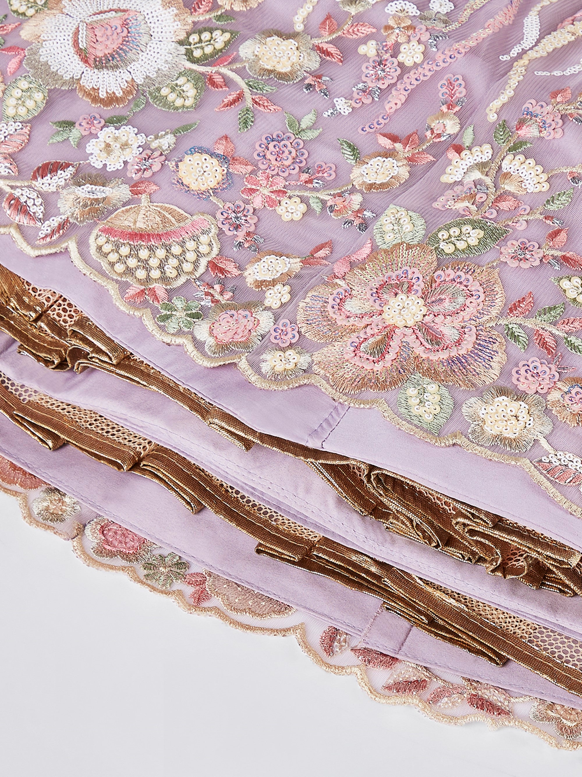 Women's Mauve Net Sequins And Thread Embroidery Lehenga Choli & Dupatta - Royal Dwells
