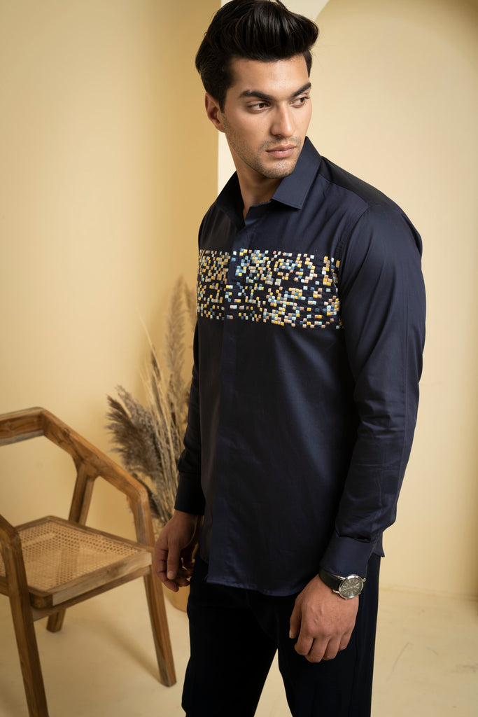 Men's Navy Blue Color Mont Full Sleeves Shirt