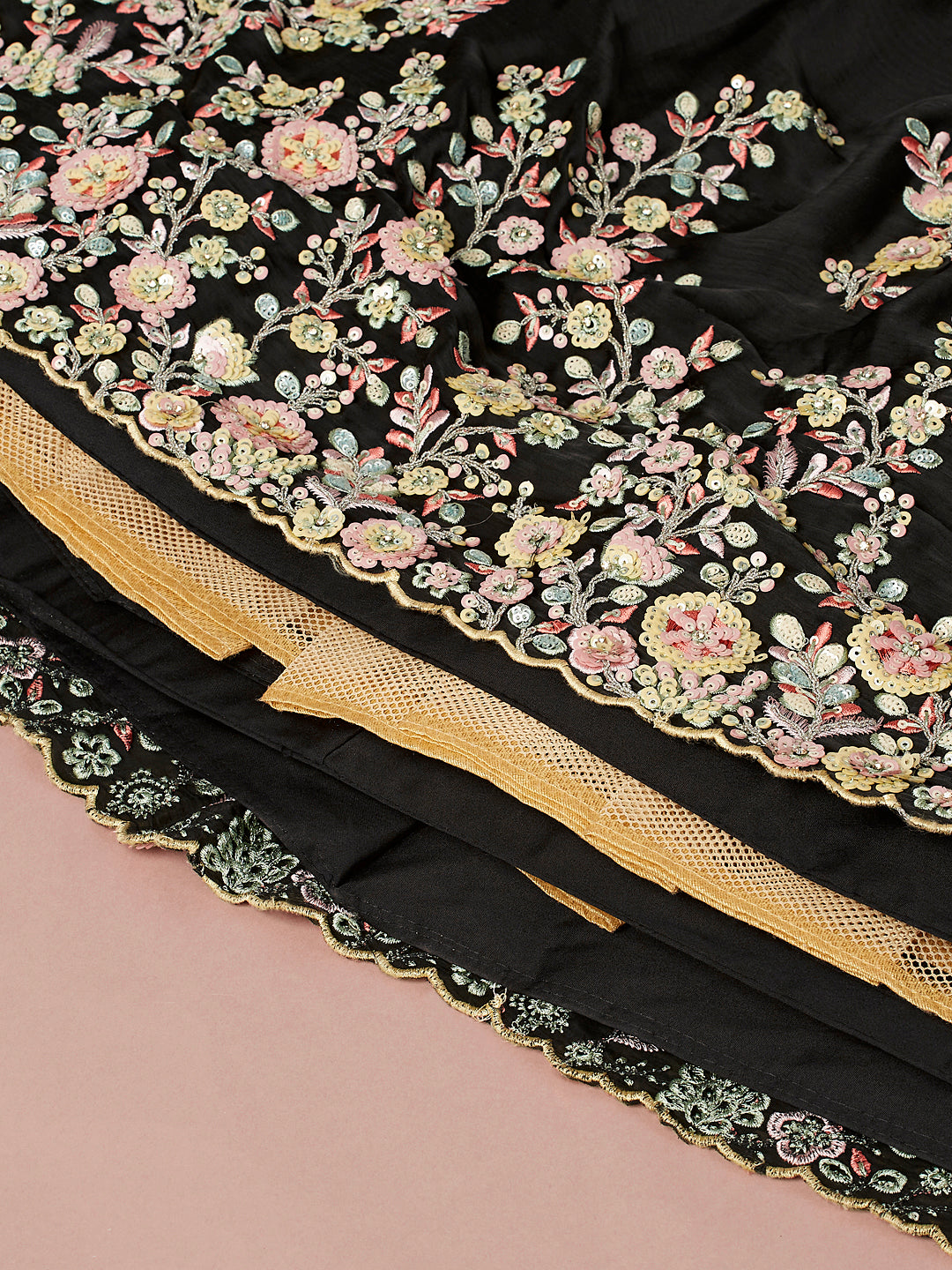 Women's Black Georgette Sequins With Zarkan Embroidery Ready To Wear  Lehenga Choli & Dupatta - Royal Dwells