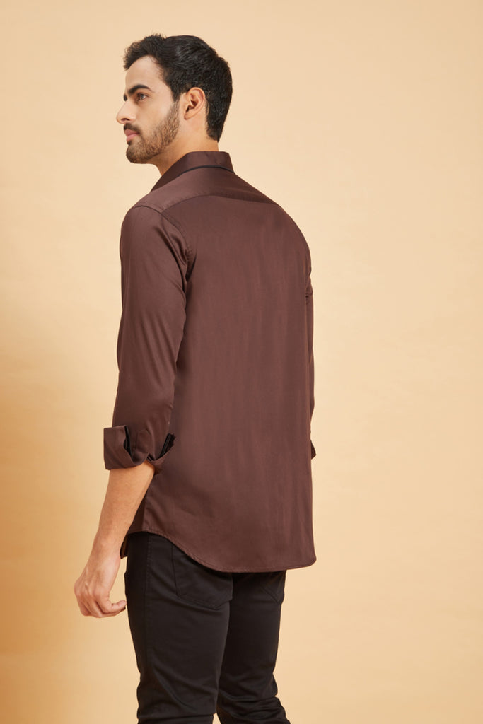 Men's Brown Color Brunette Pattern Shirt Full Sleeves Casual Shirt