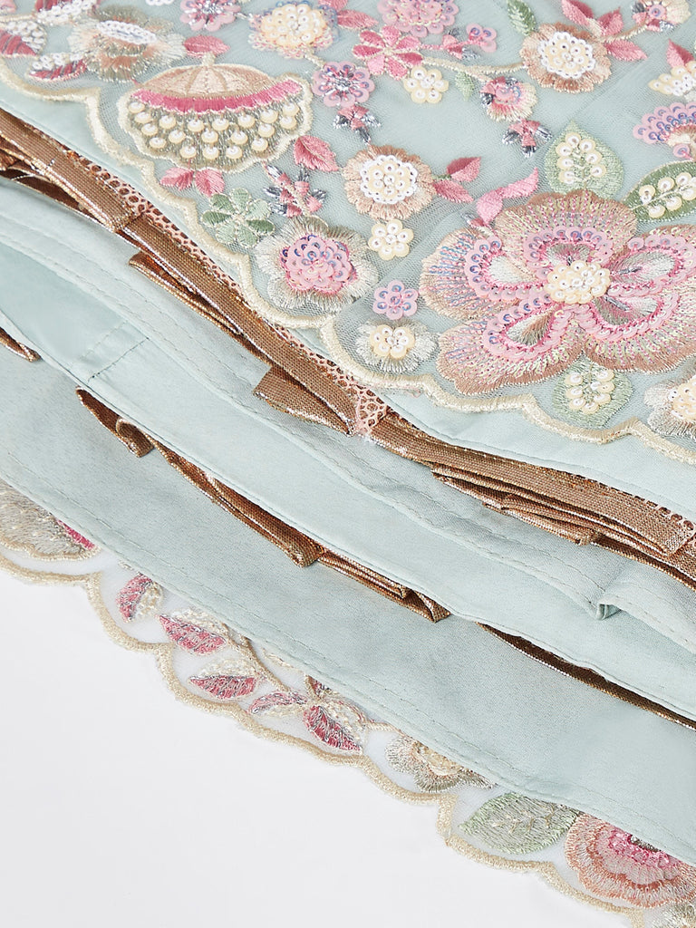 Women's Lime Green Net Sequins And Thread Embroidery Lehenga Choli & Dupatta