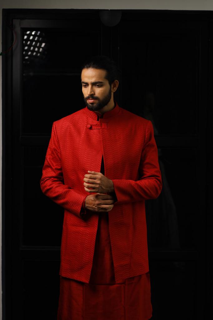 Men's Red Color Indo-Western Suit