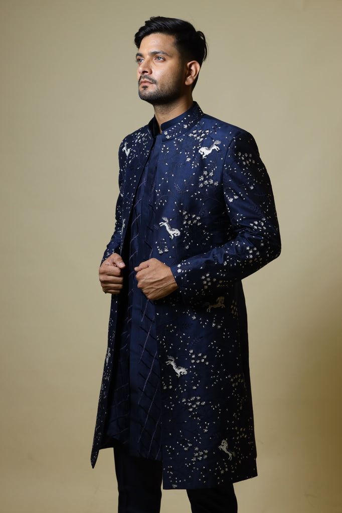 Men's Blue Color Indo-Western Suit