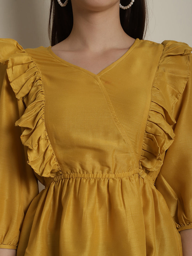 Women's Black Solid Women's Top With Frills