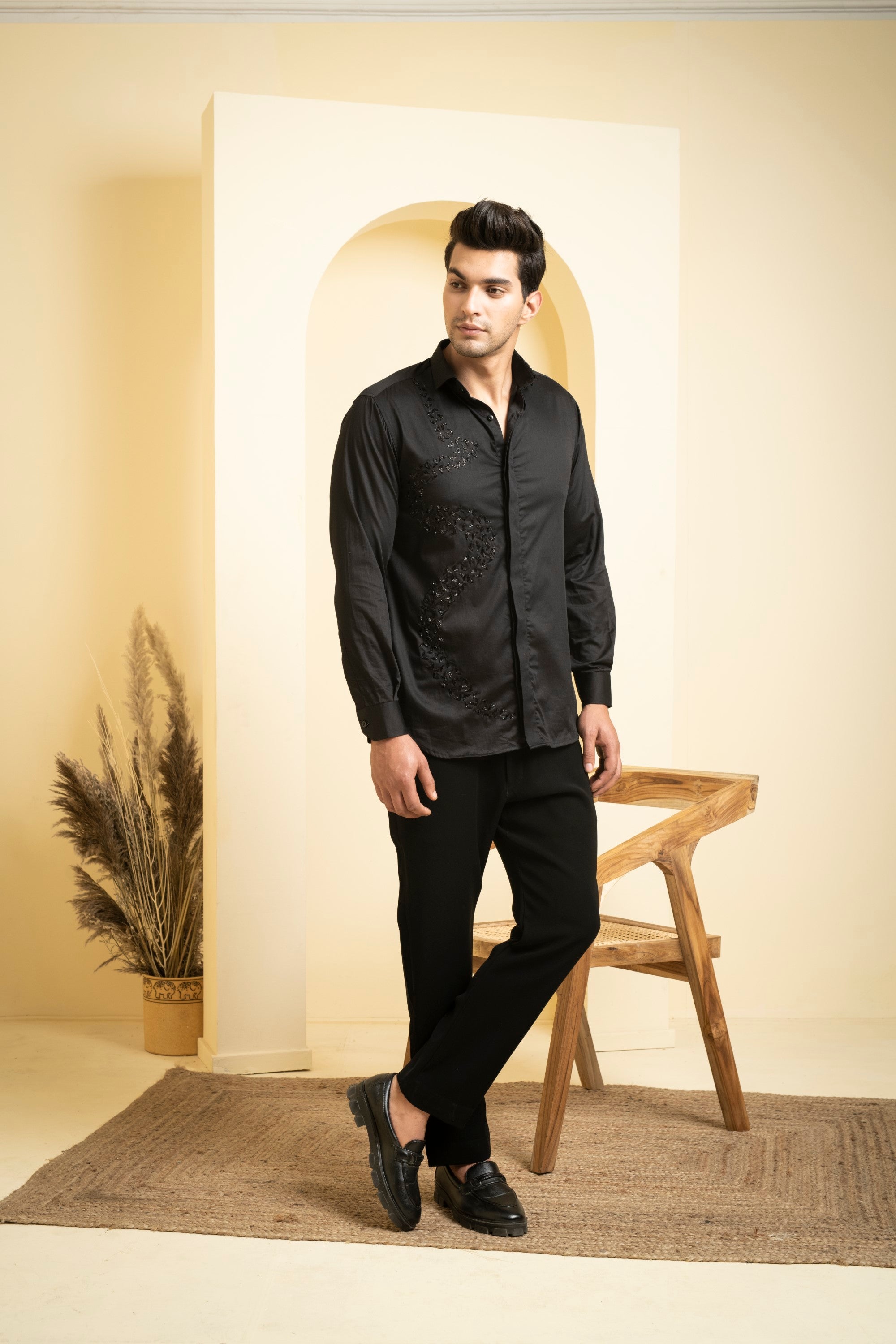 Men's Black Color Awel Full Sleeves Shirt - Hilo Design