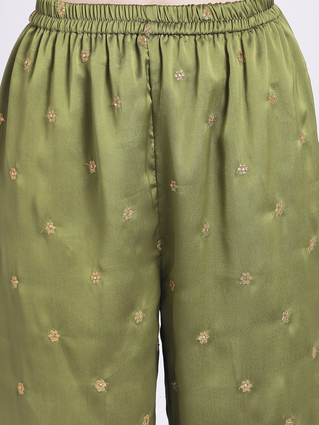 Women's Glam Green Embroidered Kurti With Straight Palazzo - Anokherang