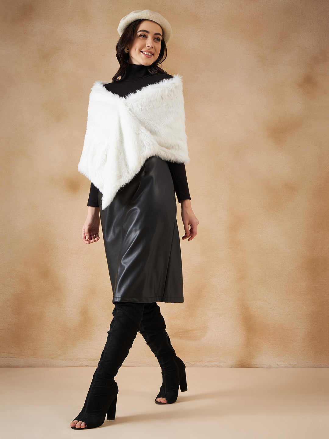 Women's Pure White Faux Fur Cape - InWeave