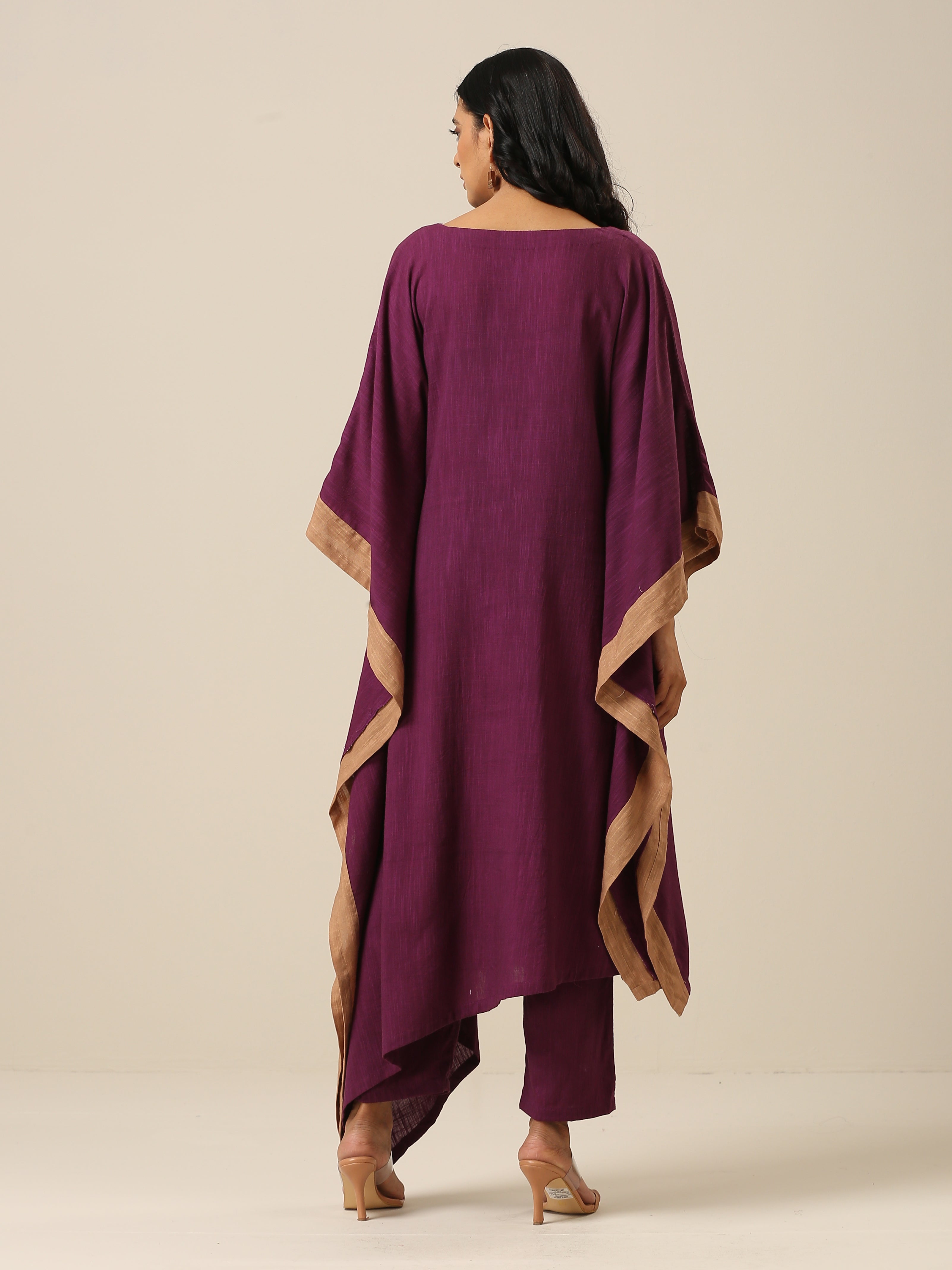 Women's Plum Purple Slub Texture High Low Kaftan Pant Set - Truebrowns USA