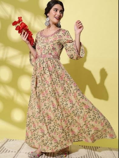 Women's H & N Floral Printed Anarkali Kurta