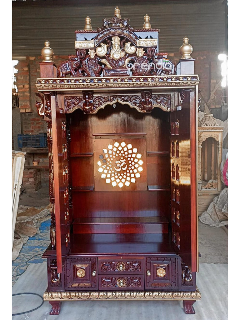 Teak Wood Pooja Mandir with Intricate Detailing