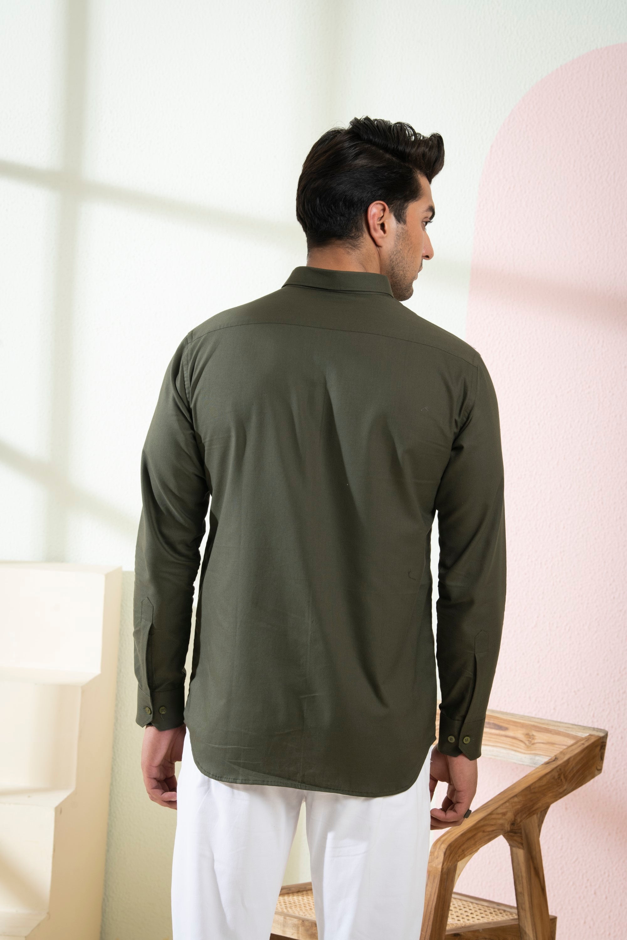 Men's Olive Green Color Avian Full Sleeves Shirt - Hilo Design