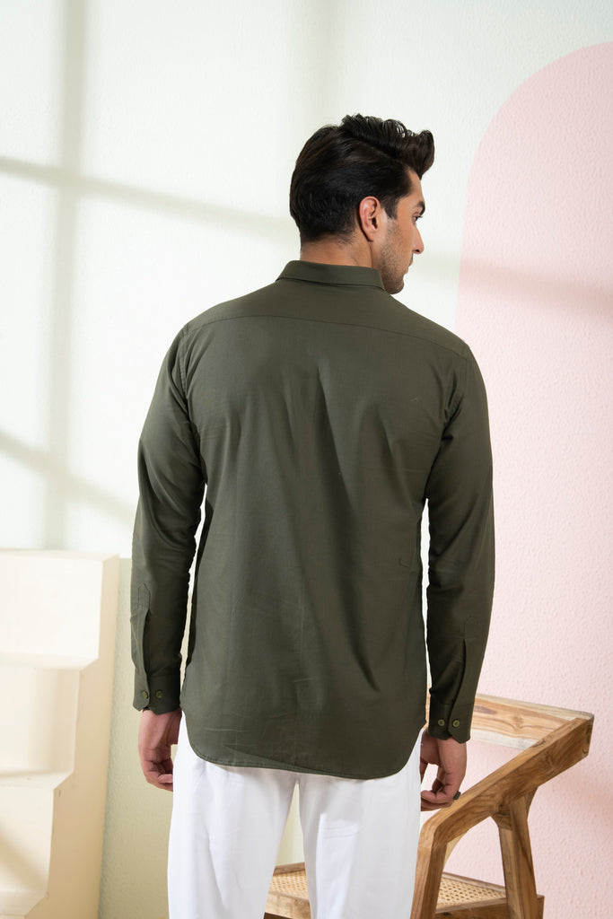 Men's Olive Green Color Avian Full Sleeves Shirt