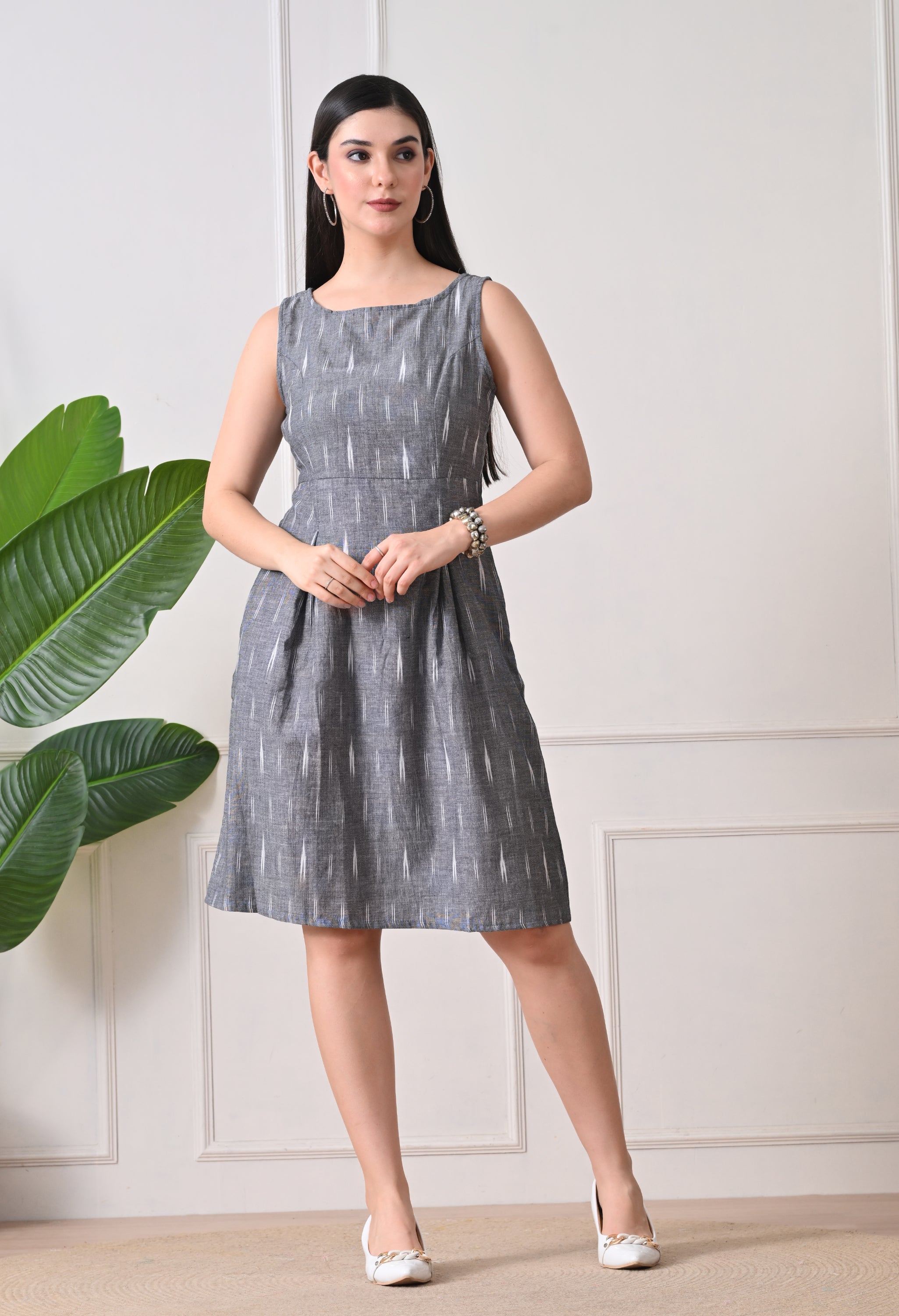 Women's Grey Cotton Boat Neck Dress Grey / S | Trendia Global Women's Grey Cotton Boat Neck Dress Grey / S | Trendia Global