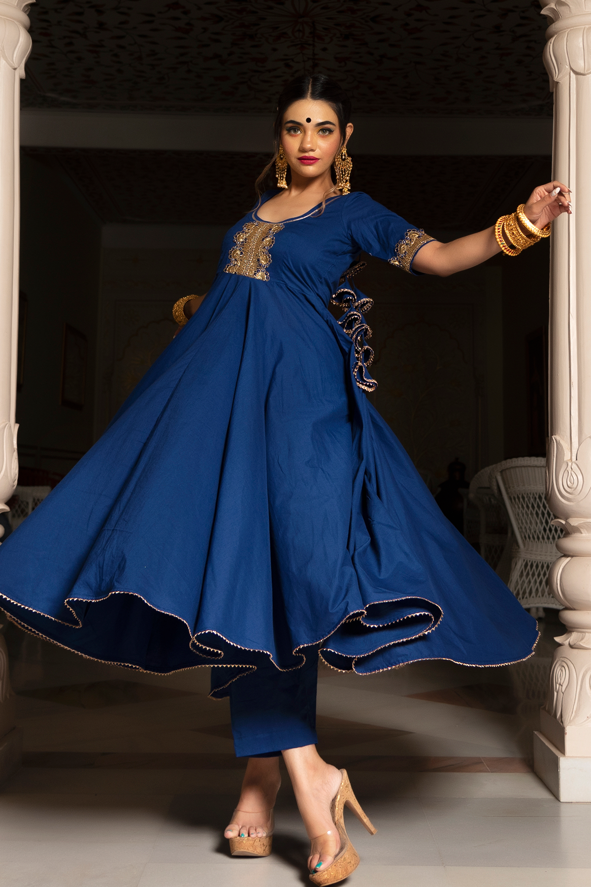 Women's Blue Anarkali suit with Dupatta by Pomcha Ja