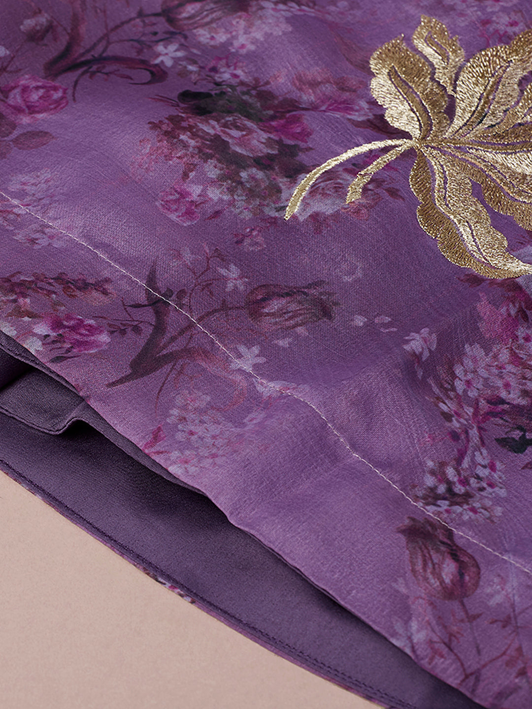 Women's Lavender Organza Floral Printed Semi-Stitched Lehenga Choli & Dupatta - Royal Dwells