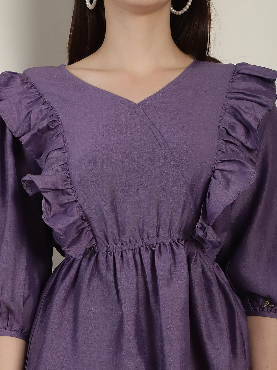 Women's Purple Solid Women's Top With Frills - Taantav