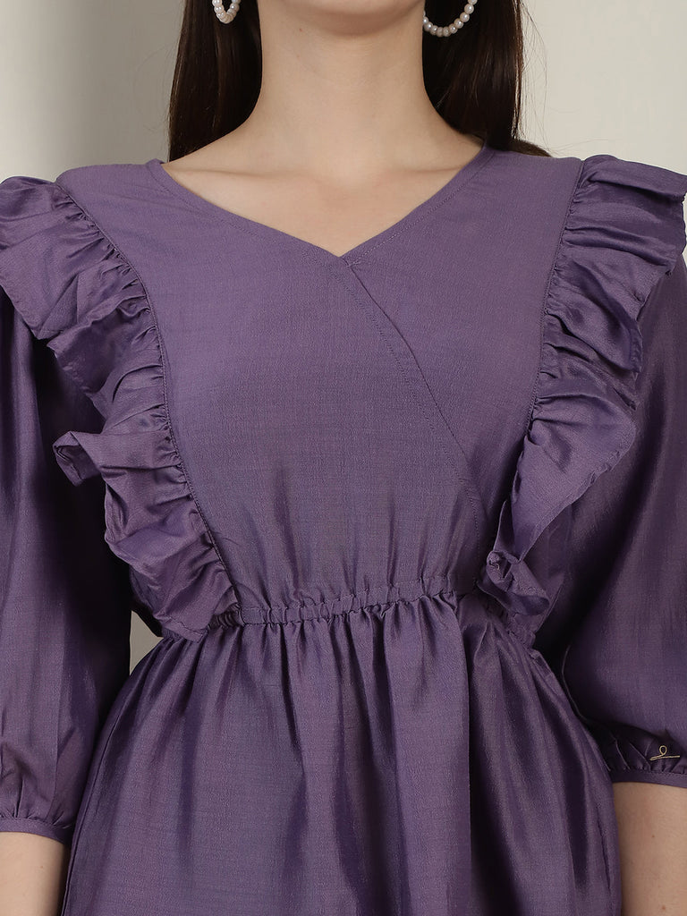 Women's Purple Solid Women's Top With Frills