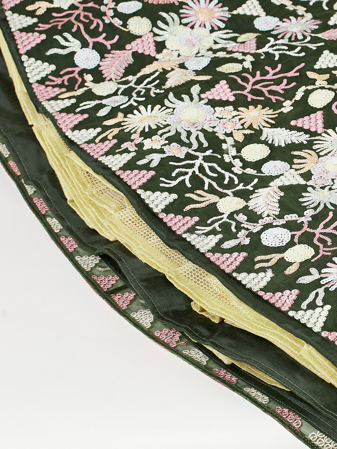 Women 's Olive Net heavy Sequinse embroidery Ready to Wear Lehenga choli & Dupatta - Royal Dwells
