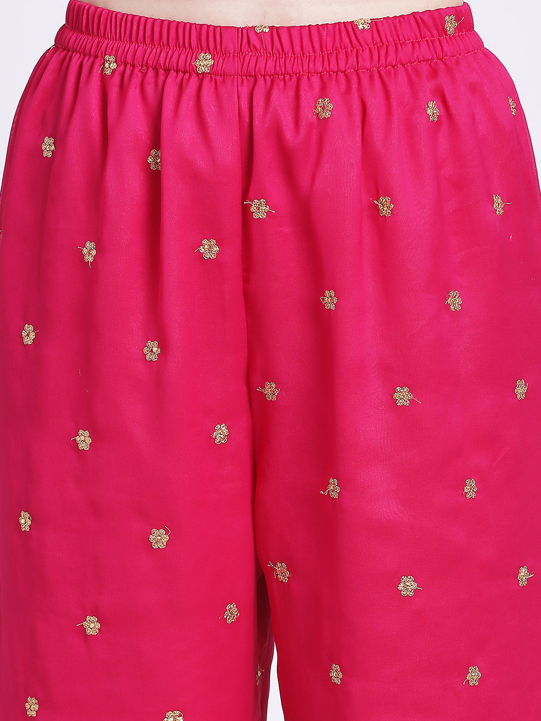 Women's Glam Pink Embroidered Kurti With Straight Palazzo - Anokherang