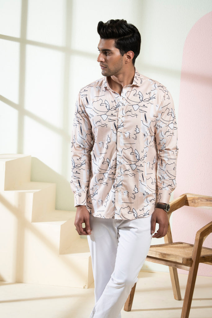 Men's Peach Color Veined Full Sleeves Shirt