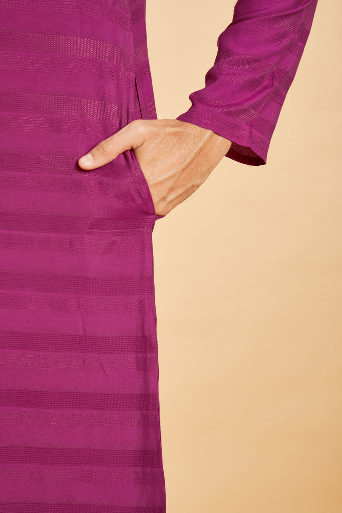 Men's Red Color Rimso Basik Kurta Jacquard