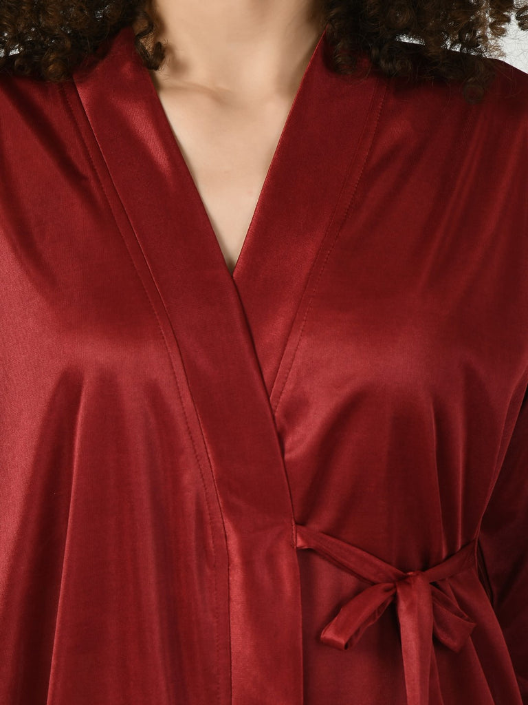 Women's Satin Maroon Nightdress