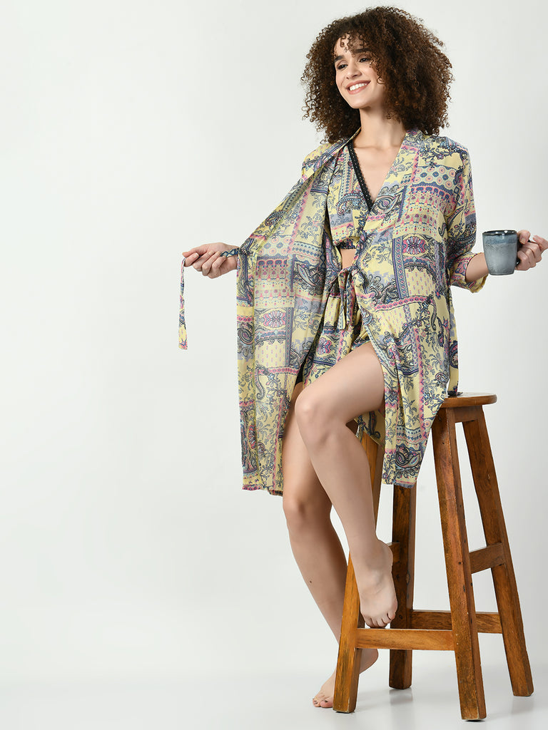 Women's Viscose Rayon Yellow Nightdress