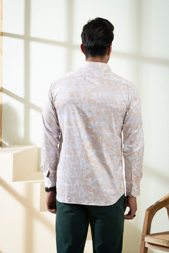 Men's Peach Color Marbleized Full Sleeves Shirt