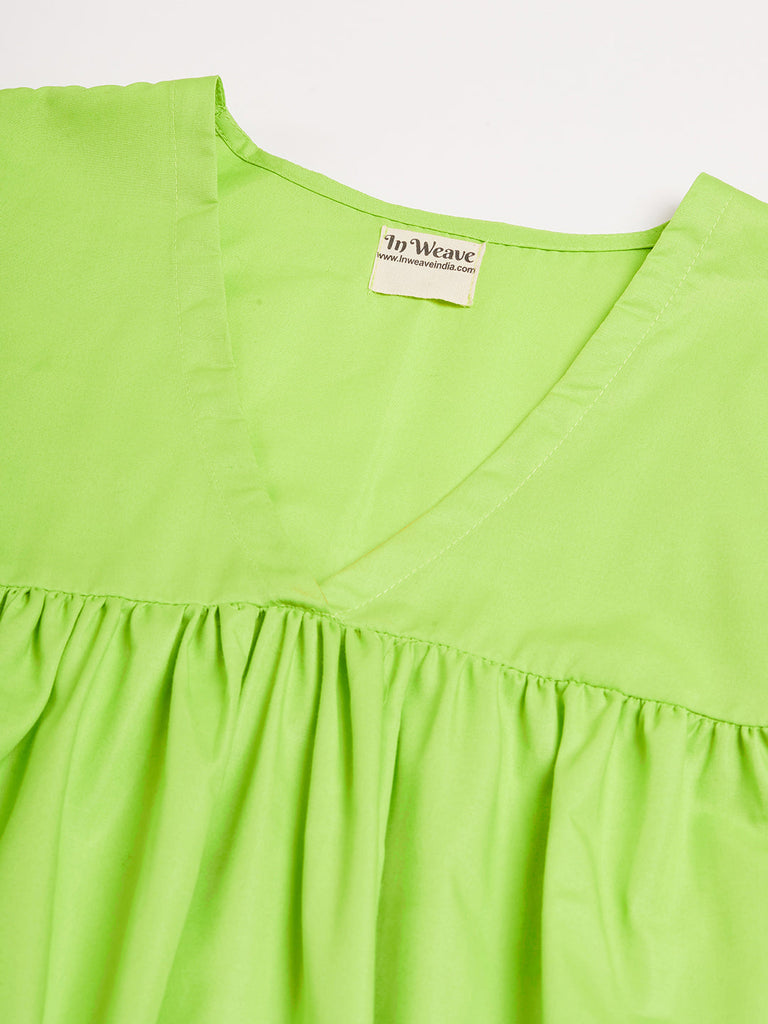 Women's Lime Green Flared Kurta Palazzo Set