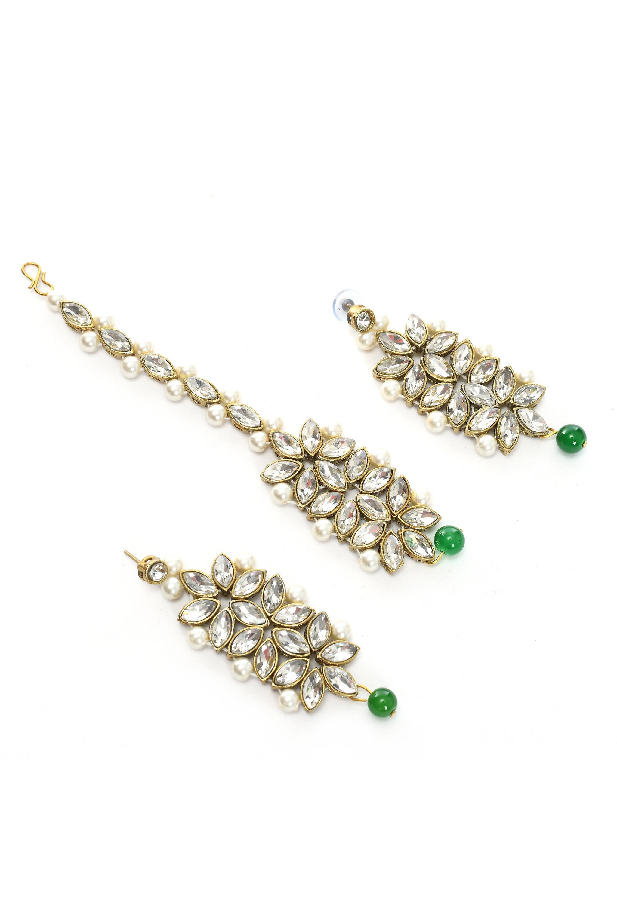 Johar Kamal Golden Plated with stone and green Pearls Necklace Comb