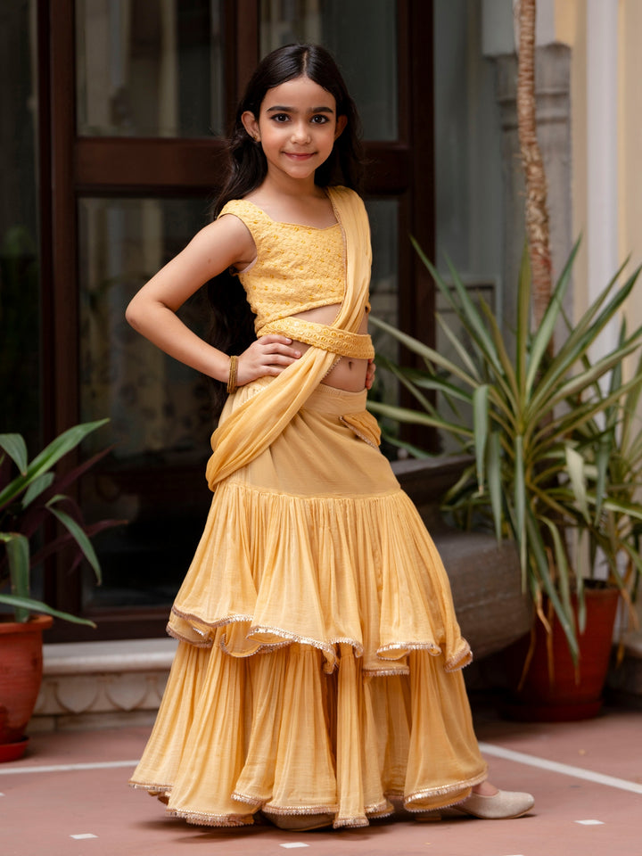 Girls Beej Cream Viscose Sequence Work Saree