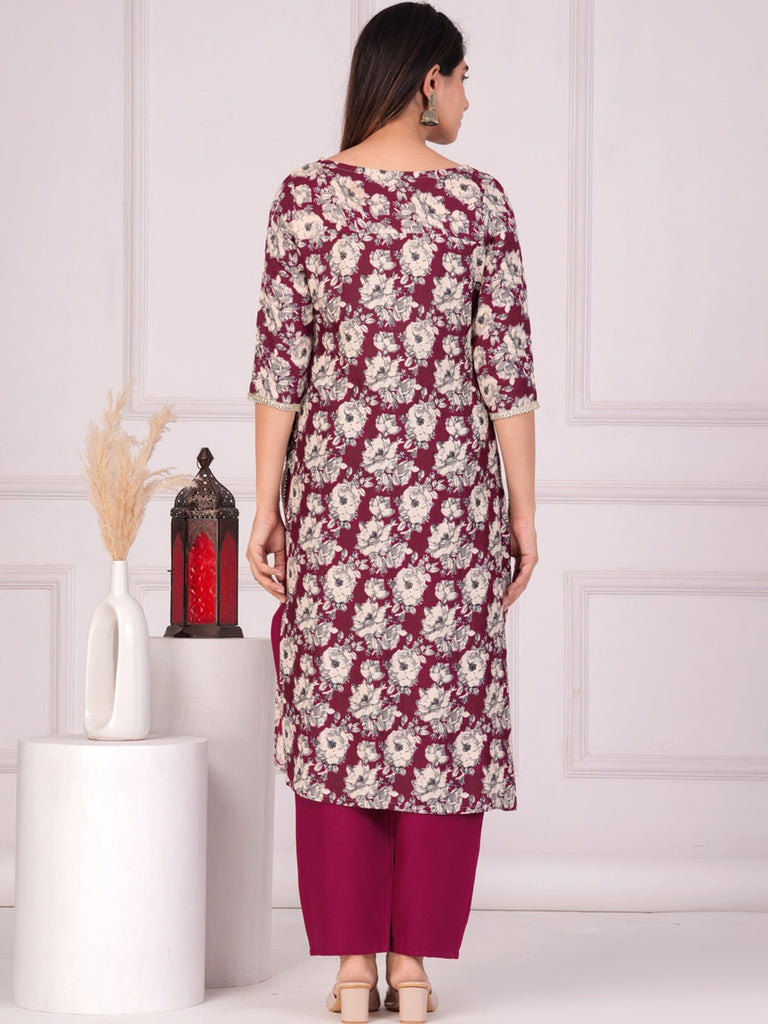 Women's Floral Printed Regular Straight Kurta & Palazzos With Dupatta