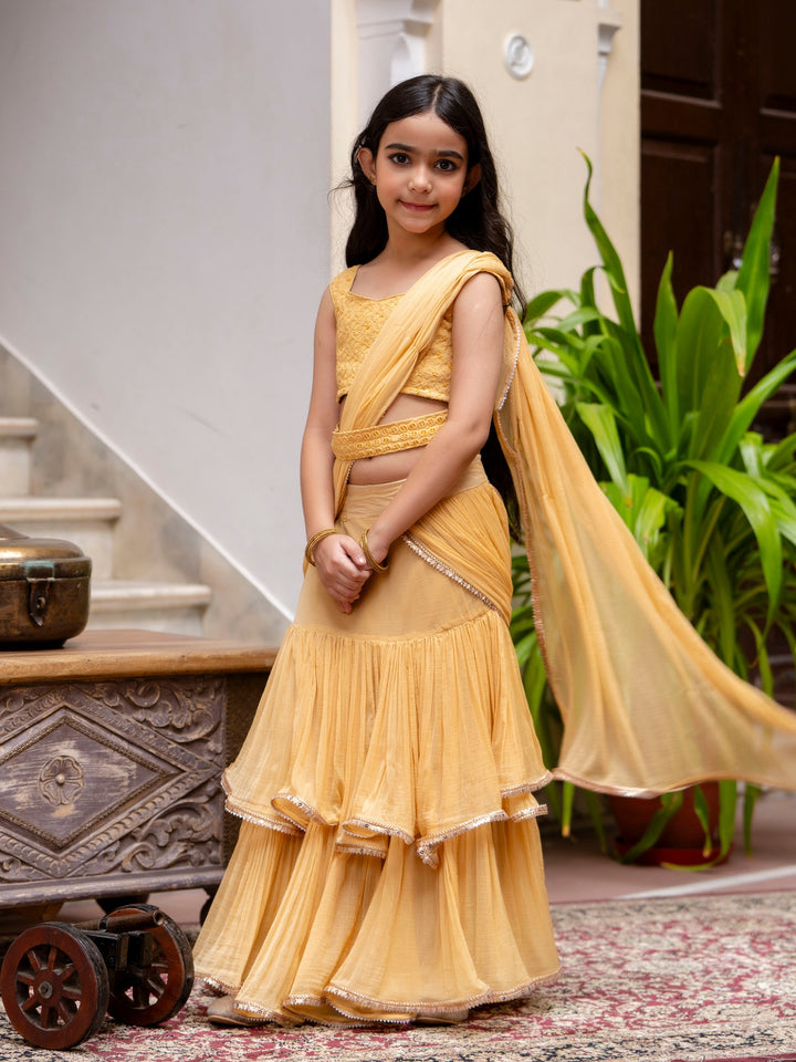 Girls Beej Cream Viscose Sequence Work Saree