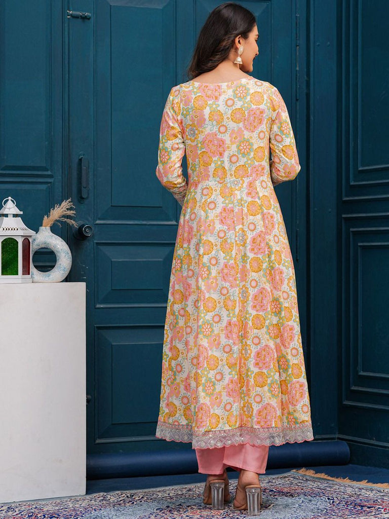 Women's Floral Embroidered Regular Kurta with Palazzos & With Dupatta