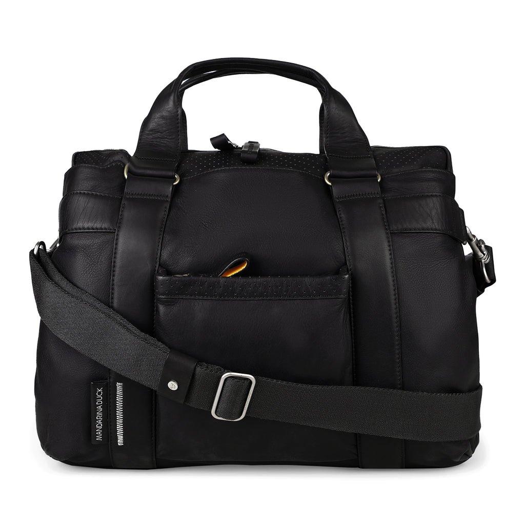 Grace Collection Limited Edition Genuine Leather Black Laptop Bag With Strap