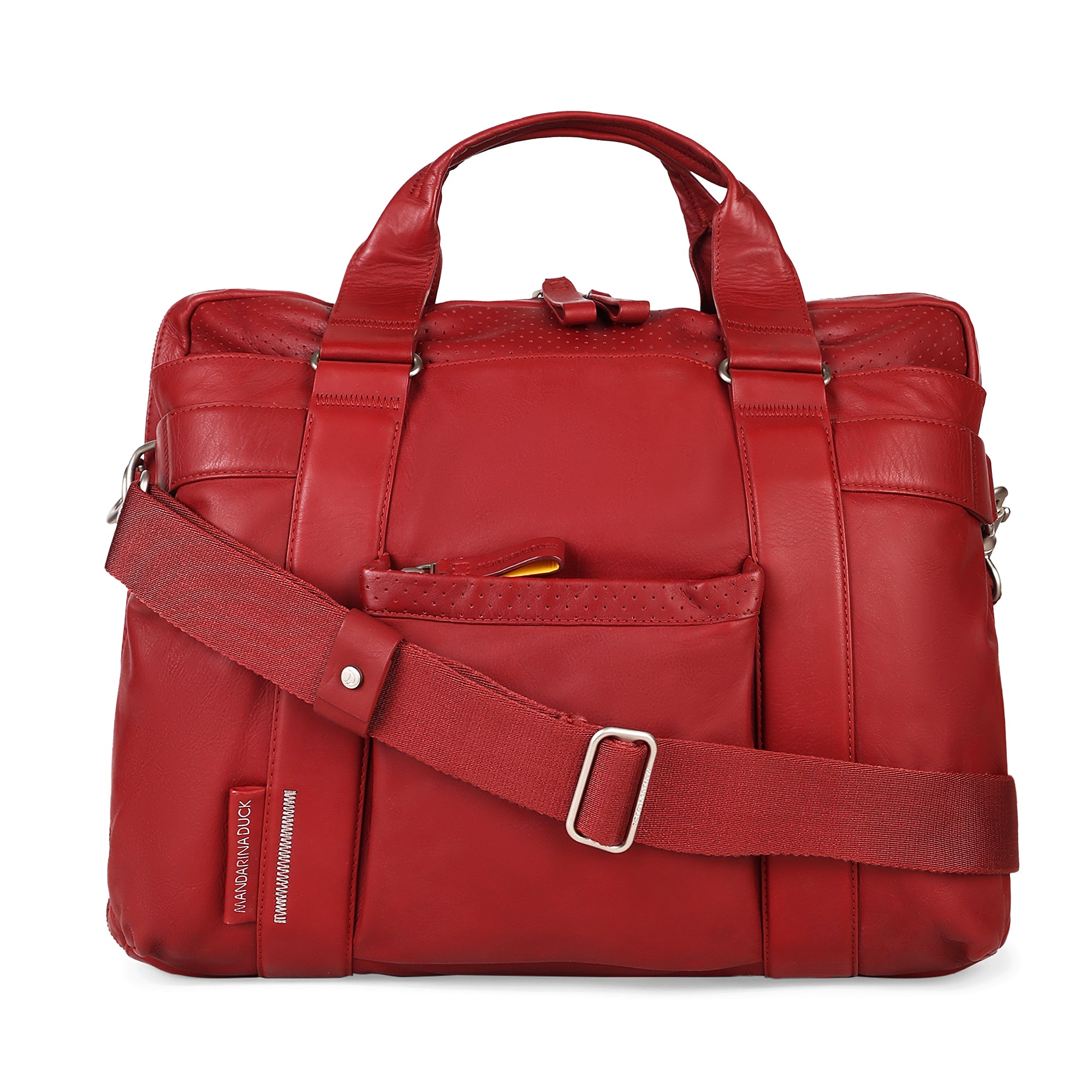 Grace Collection Limited Edition Genuine Leather Red Laptop Bag With Strap - Mandarina Duck