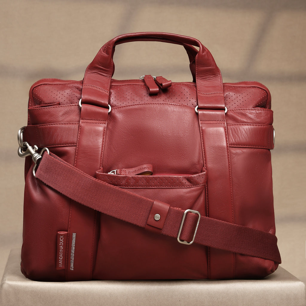 Grace Collection Limited Edition Genuine Leather Red Laptop Bag With Strap