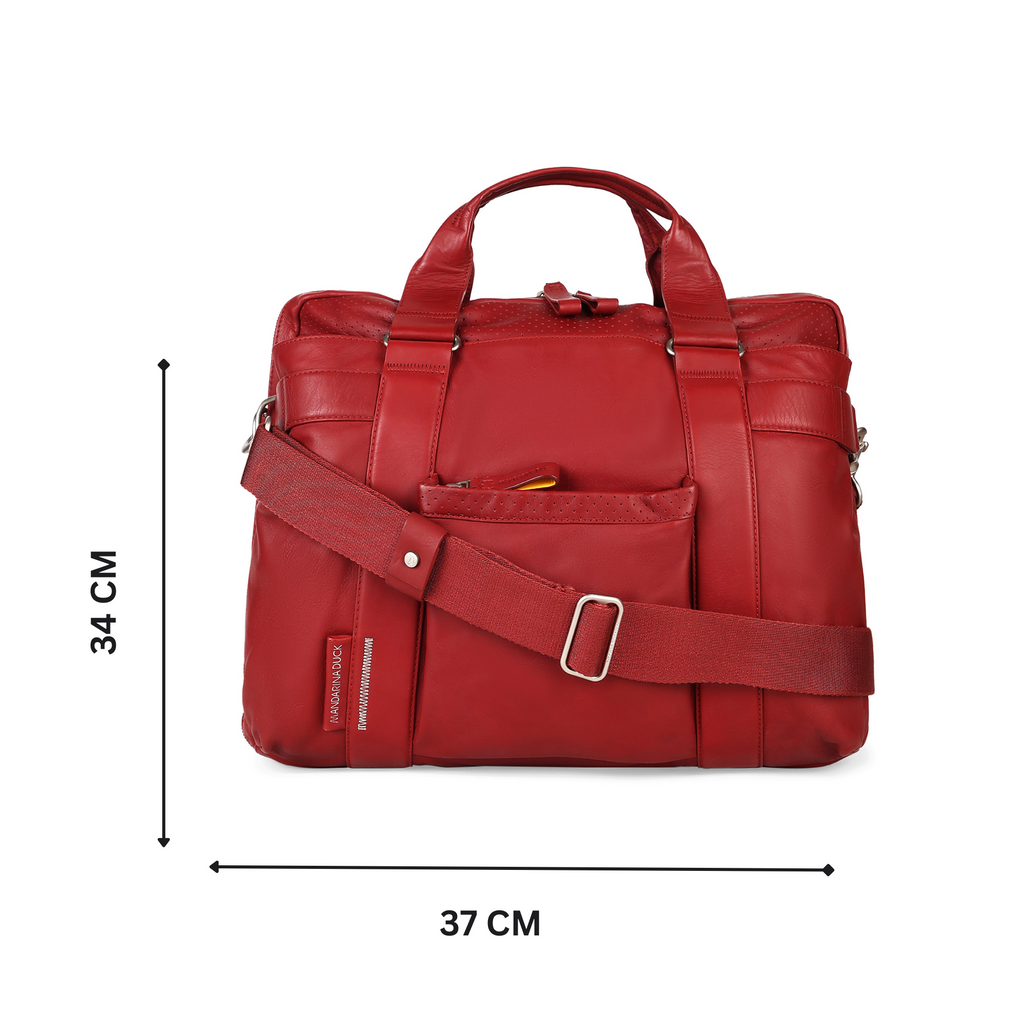 Grace Collection Limited Edition Genuine Leather Red Laptop Bag With Strap