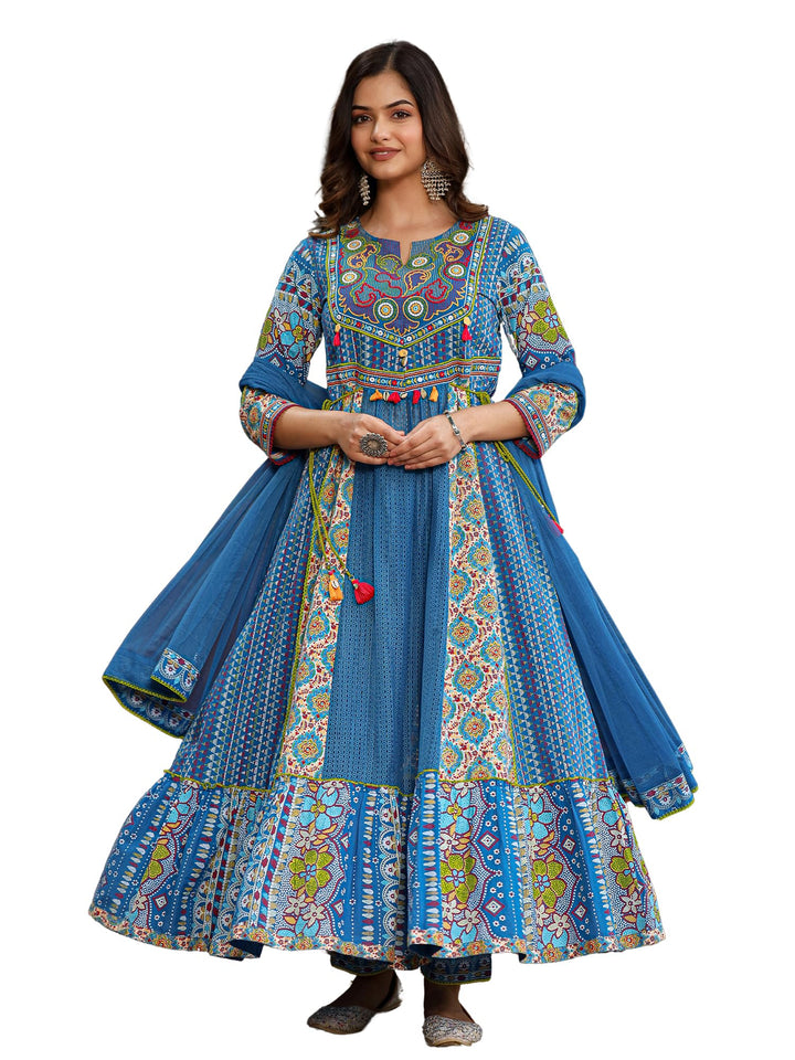 Women's Blue Cotton Cambric Printed Kurta Set