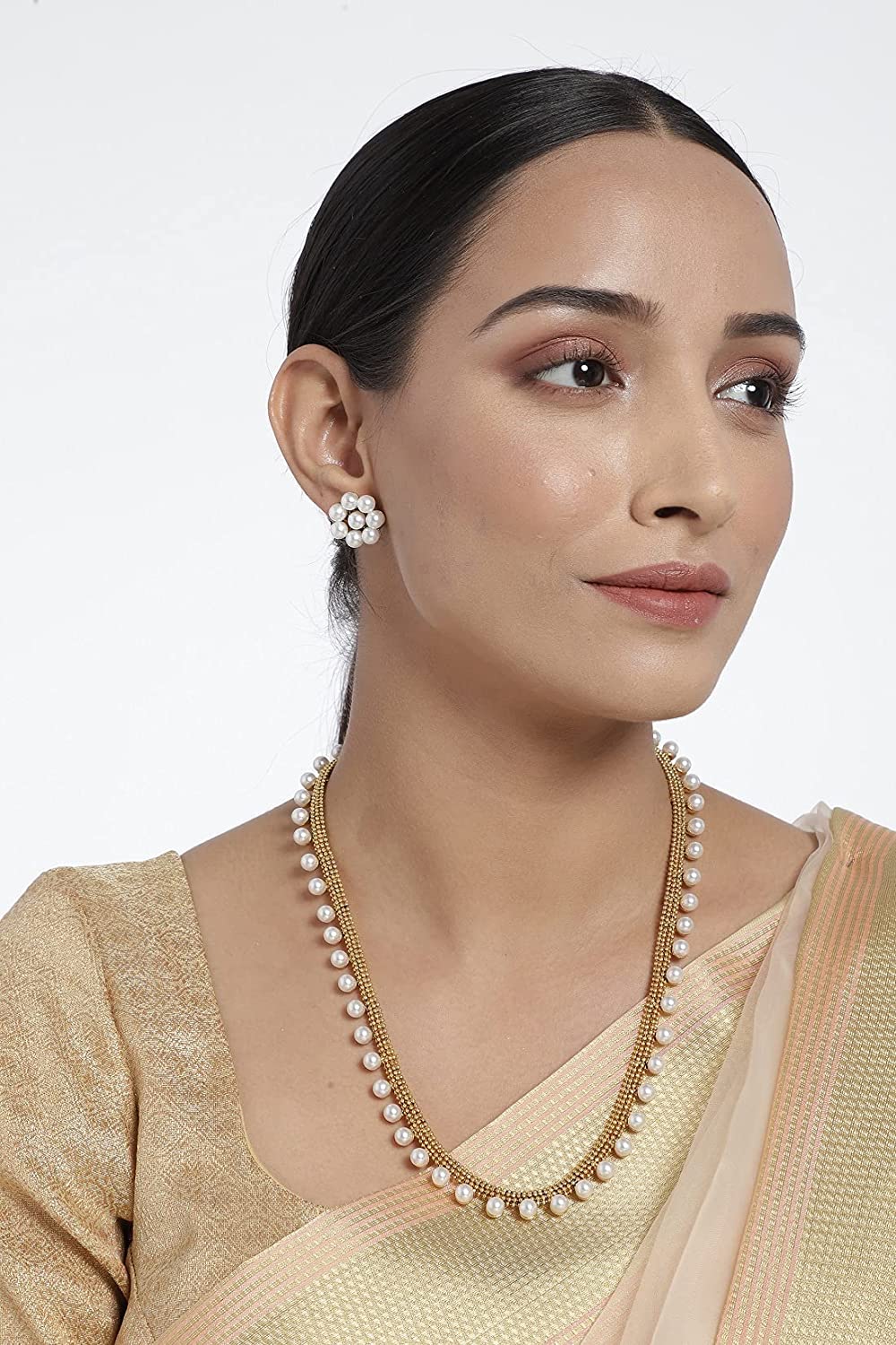 Women's 18K Gold Plated Multicolour Stone Work Long Necklace With Earrings For Women & Girls