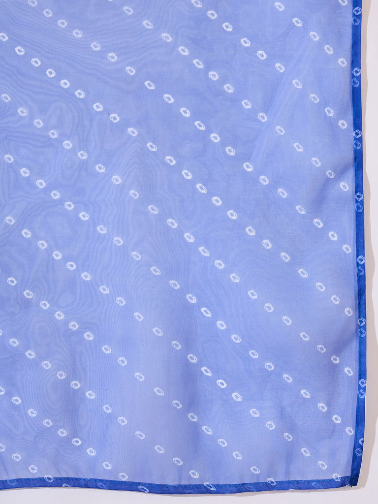 Women's Fuchsia Strappy Kurta Set Blue Bandhani Or Dupatta
