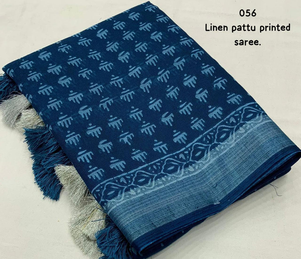 Women's Blue Soft Linen By Linen Saree With Blouse
